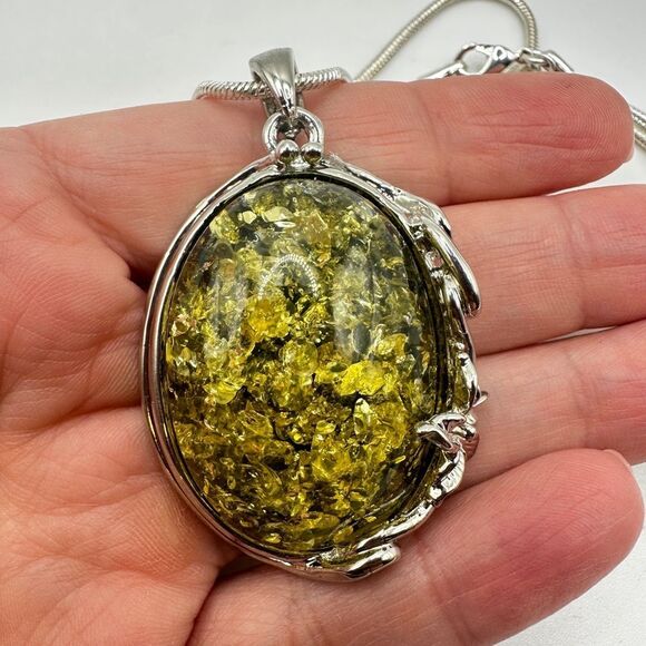 Monster Amber composite pendant, silver plated metal w/ 16", thick snake chain! - Picture 8 of 15